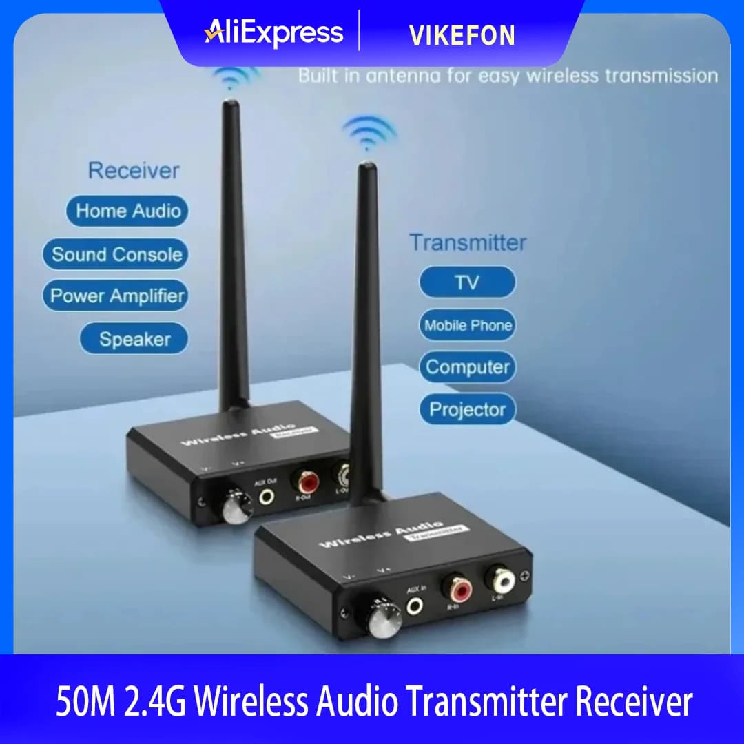 Adattatore audio wireless 2.4G da 50M, trasmettitore e ricevitore audio digitale wireless con convertitore RCA R/L da 3,5 mm per TV Box, DVD, PC
