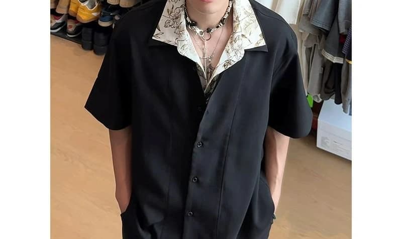 Summer Retro Fake Two-piece Short-sleeved Shirt Men's Design Sense Splicing Casual Versatile Shirt Jacket