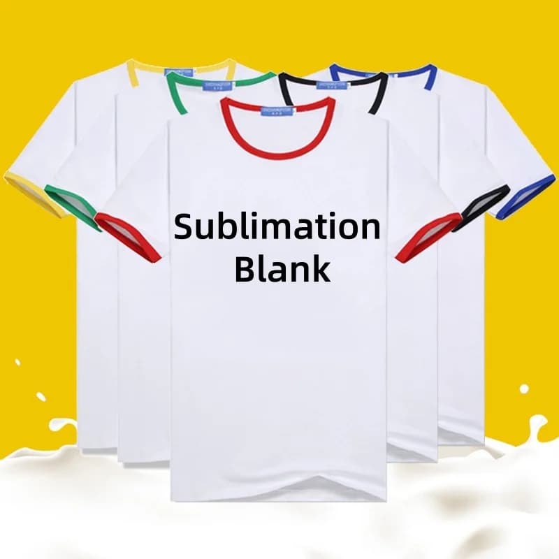 T-shirt in poliestere alla moda, t-shirt estiva bianca per sublimazione, t-shirt a maniche corte con scollo rotondo per stampa a trasferimento termico