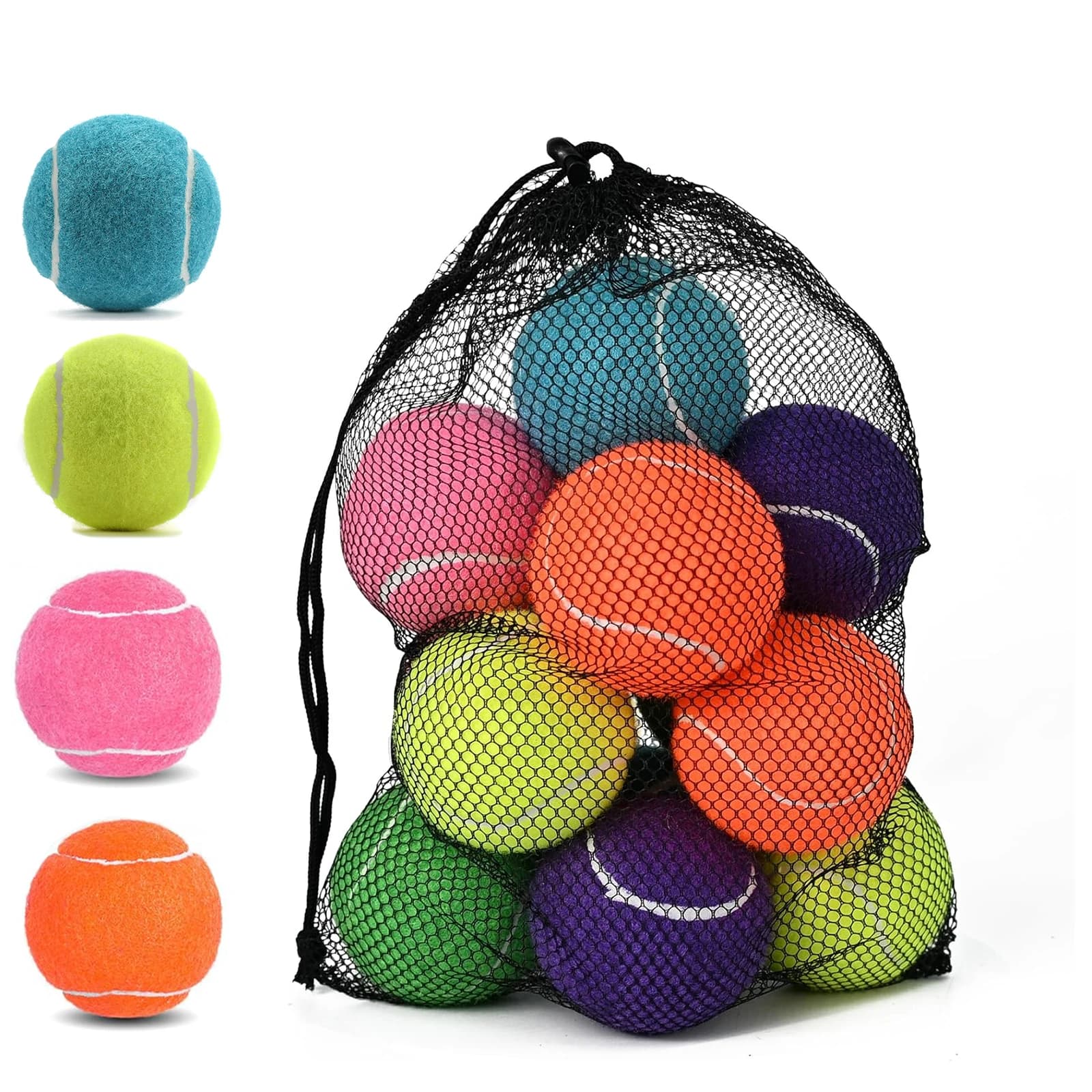 Palline da Tennis Colorate con Borsa a Rete, Costruzione Resistente e Materiale Sicuro per Allenamento Quotidiano o Gioco Casual all'Aperto