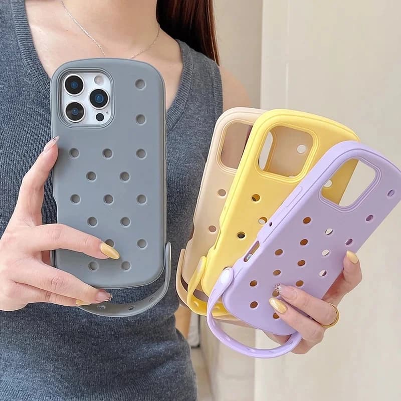 For IPhone 17 16 15 14 13 Pro Max Air Case DIY Shoe Charm Hole Cooling Silicone Wrist Strap Shockproof PC Back Cover