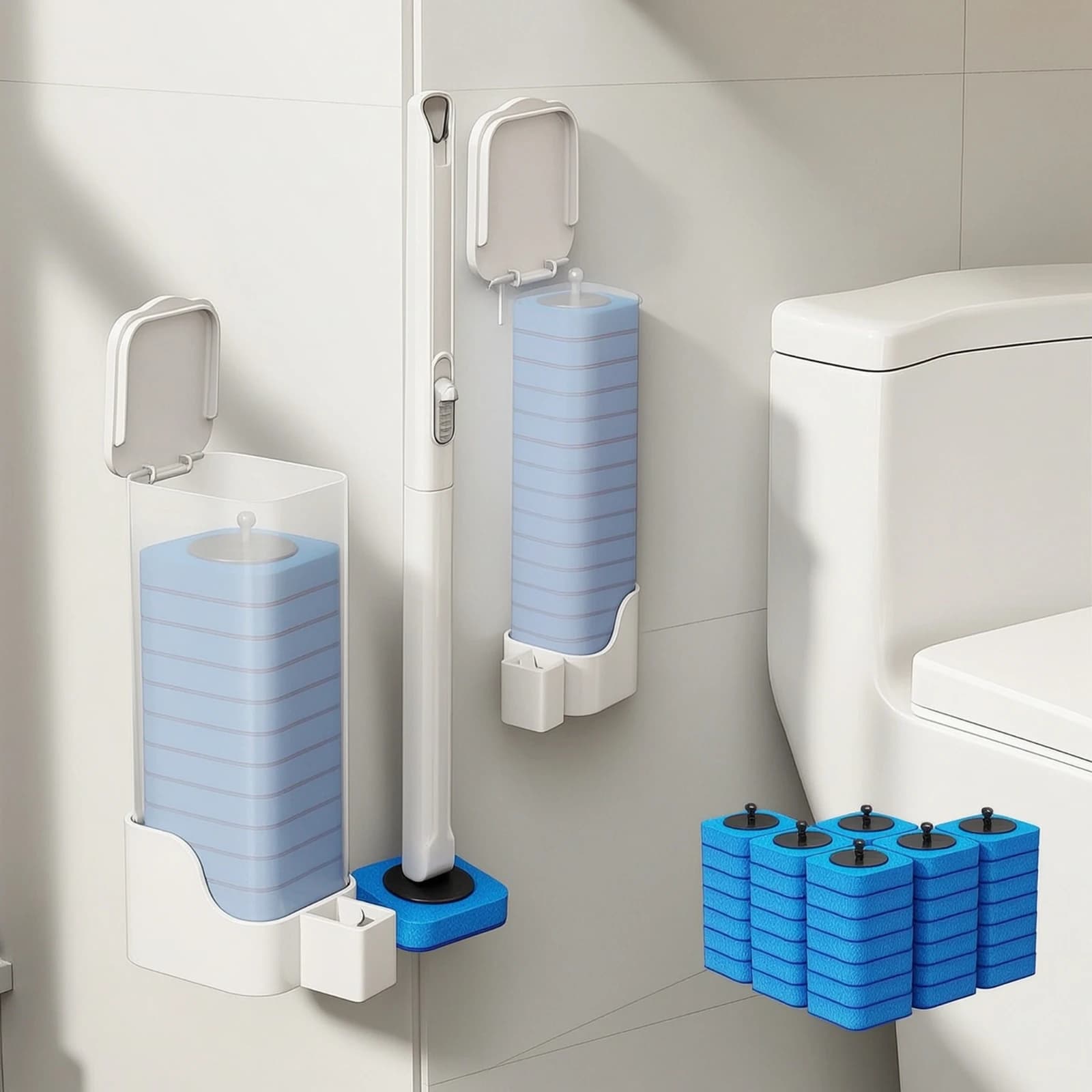 2 Pieces Wall-Mounted Toilet Brush with Holder Disposable-Style Toilet Bowl Cleaning Wand with Holder Compact Reusable