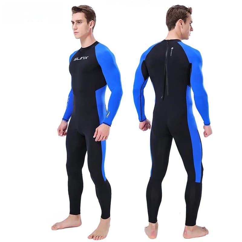 Muta in Lycra da uomo Rash Guards da surf Tuta da snorkeling Manica lunga Cerniera posteriore Pelle intera per tutto il corpo Muta da sub Rash Guard in un unico pezzo