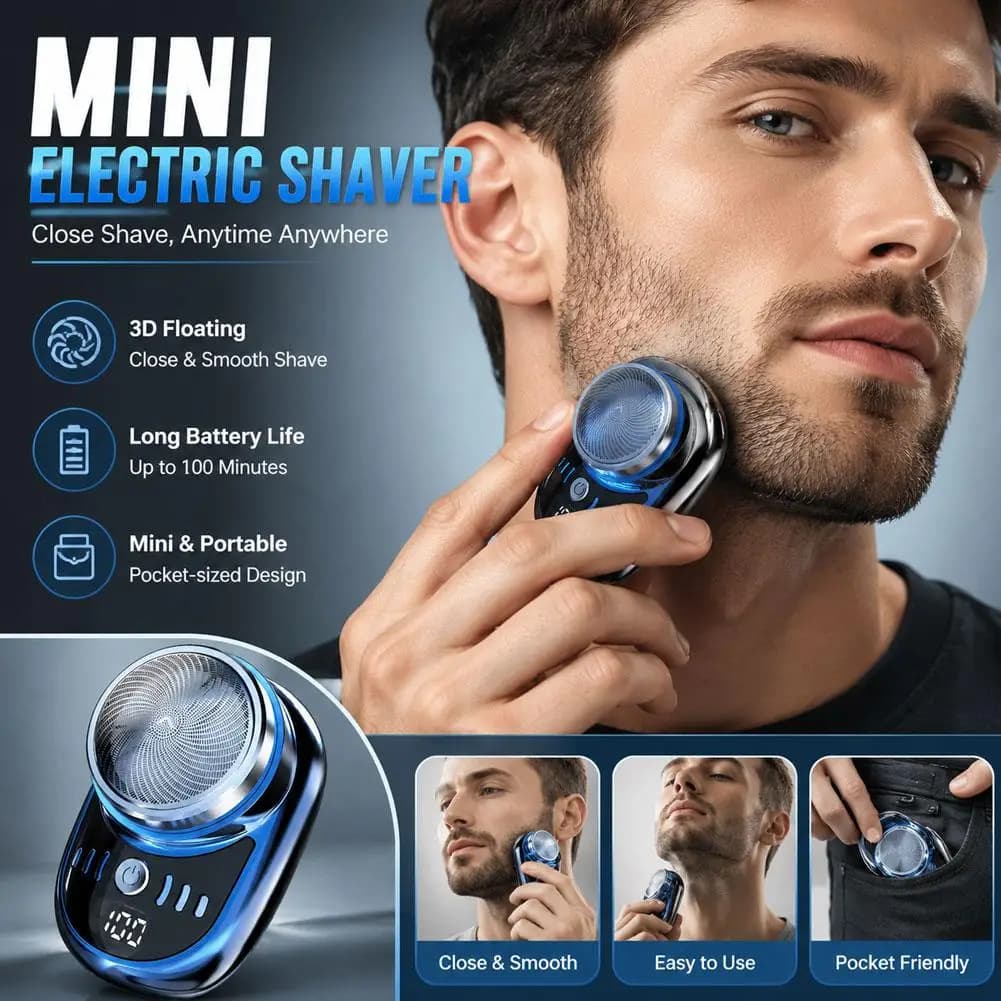 Mini rasoio elettrico portatile da viaggio per uomo, formato tascabile, ricaricabile tramite micro USB, trimmer senza fili indolore, rasoio per barba e viso.