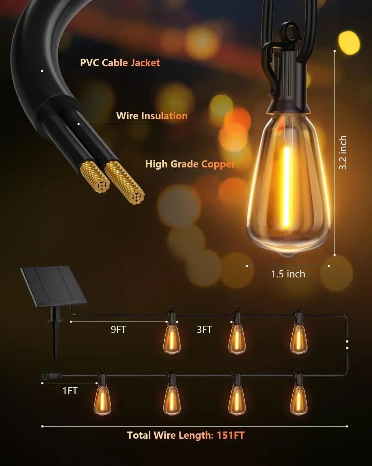 Indispensabile, Qualità Premium! Luci Solari da Esterno a Stringa, Impermeabili, Dimmerabili, Temporizzabili, Infrangibili, di Grado Commerciale per Patio e Giardino