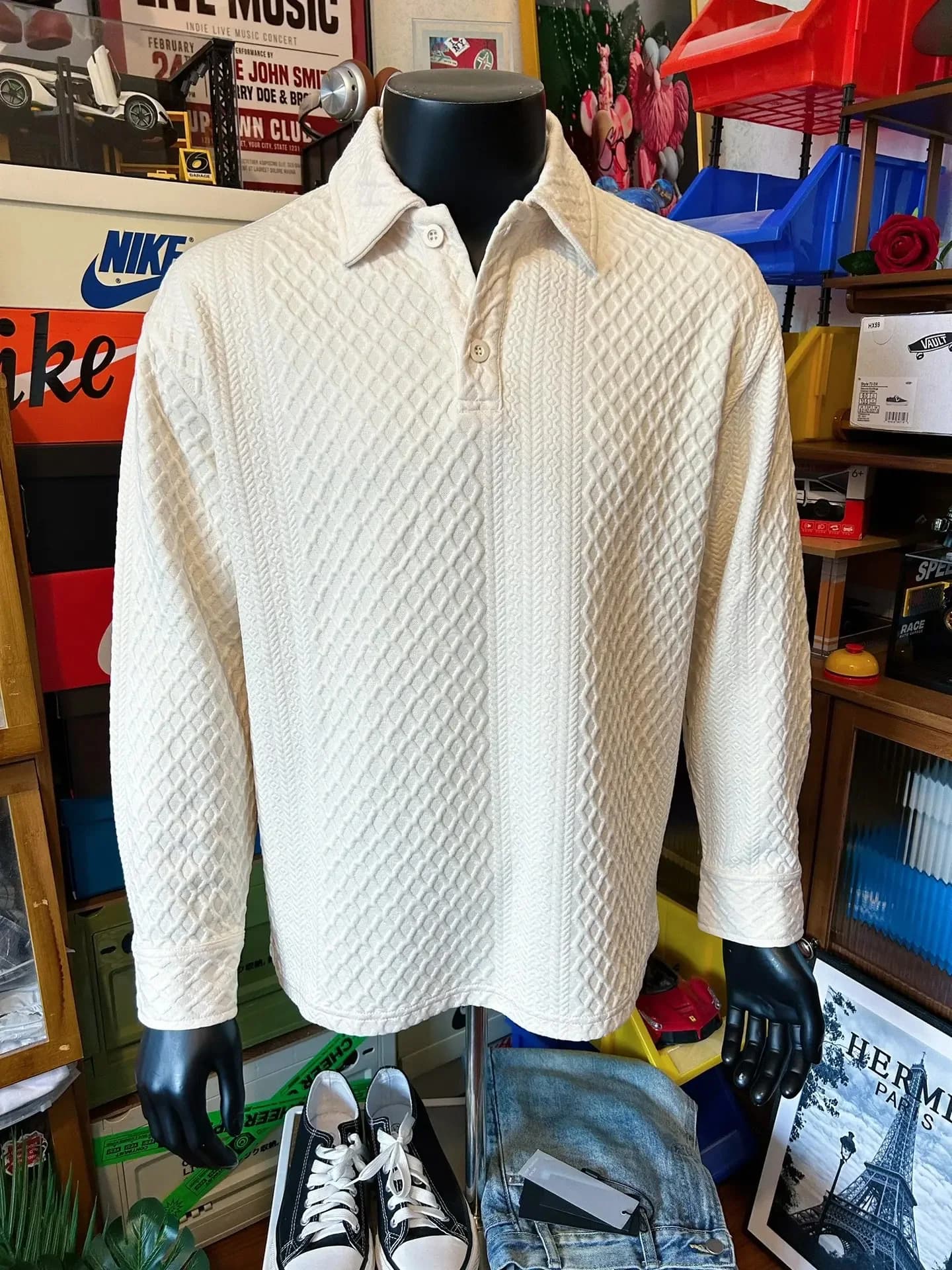American Texture Collar Men's Sweatshirt Long Sleeve Diamond Grid Pattern Embroidery Spring Autumn Sports Hoodie T-shirt