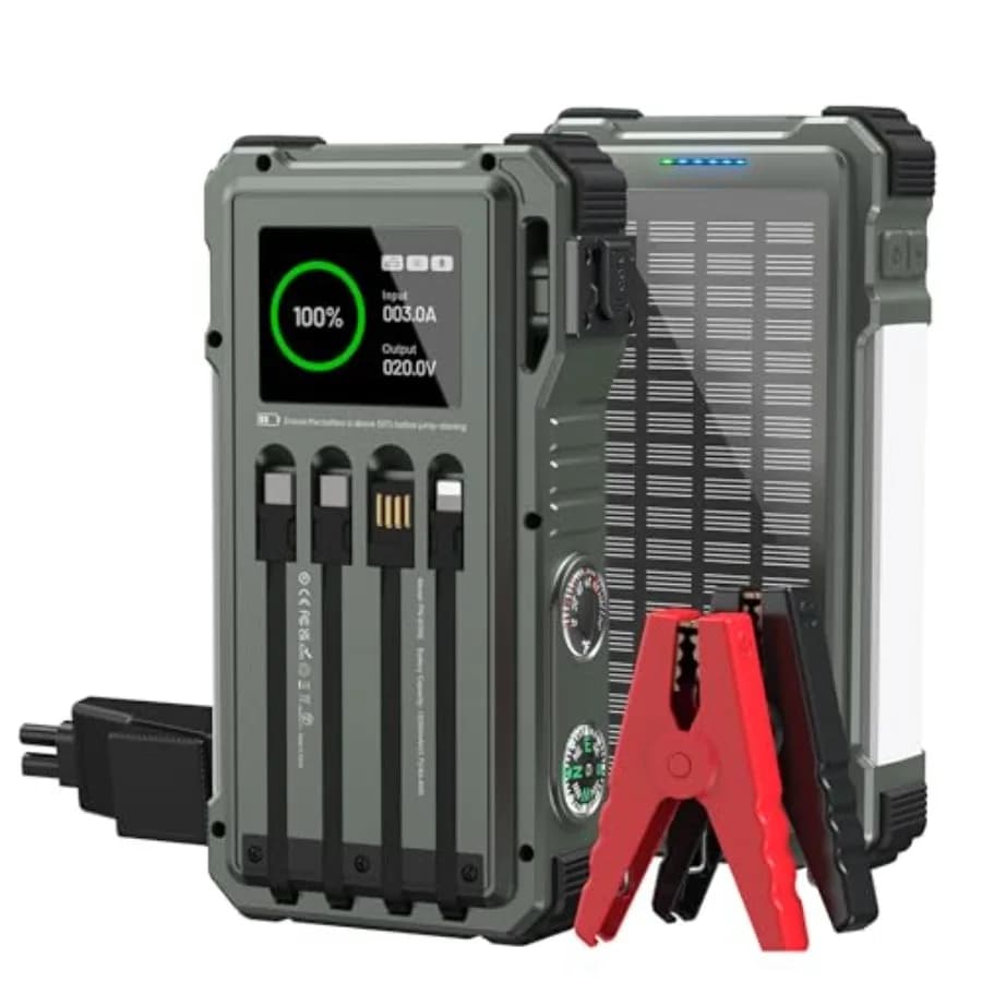 Avviatore di Emergenza Solare per Auto 5000A di Picco 12V, Avviatore Portatile per Motori Benzina fino a 10.0L e Diesel fino a 6.0L, Pacco Batteria con B