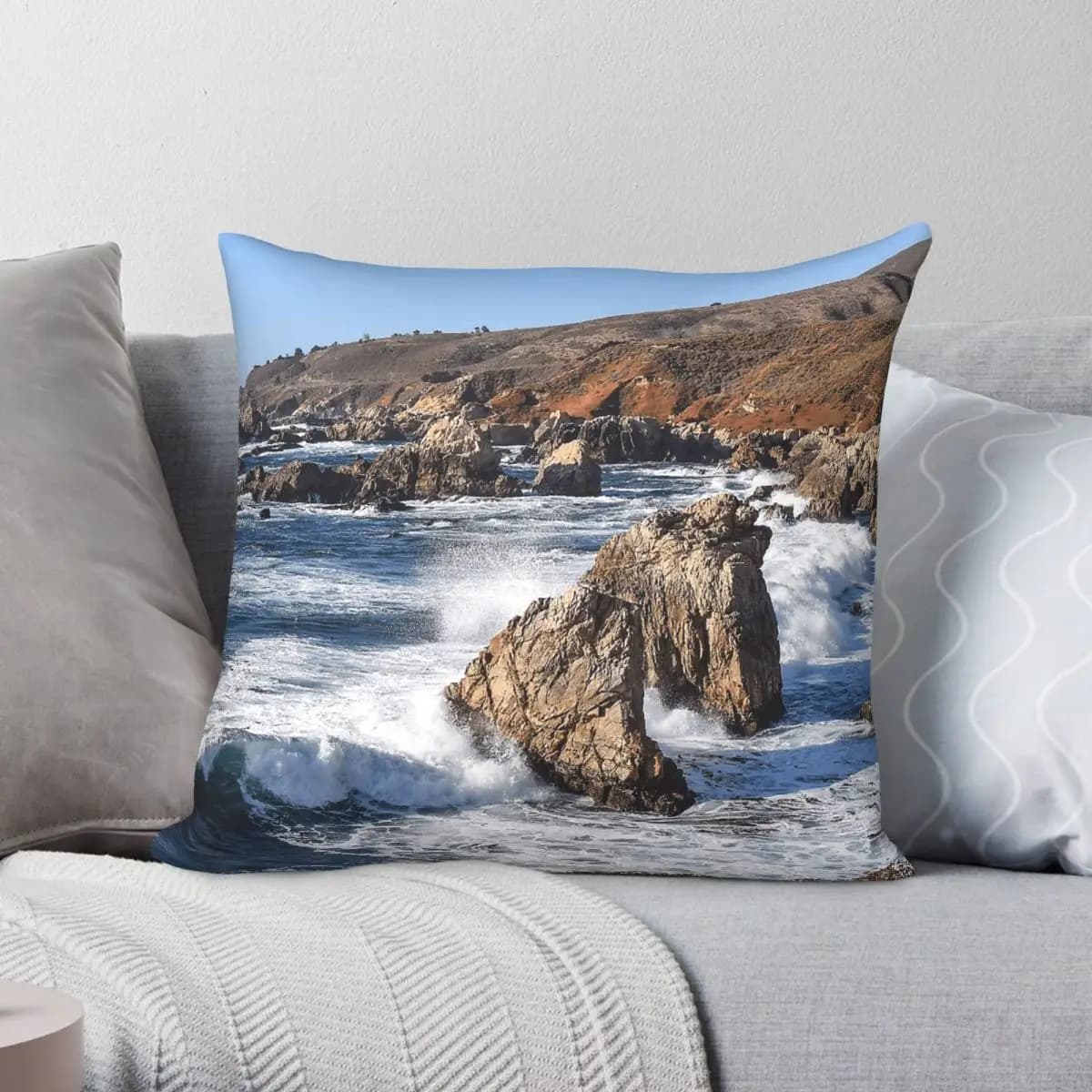 Federa per cuscino quadrata Big Sur California in poliestere, lino e velluto, con cerniera creativa, decorativa, per divano e seduta