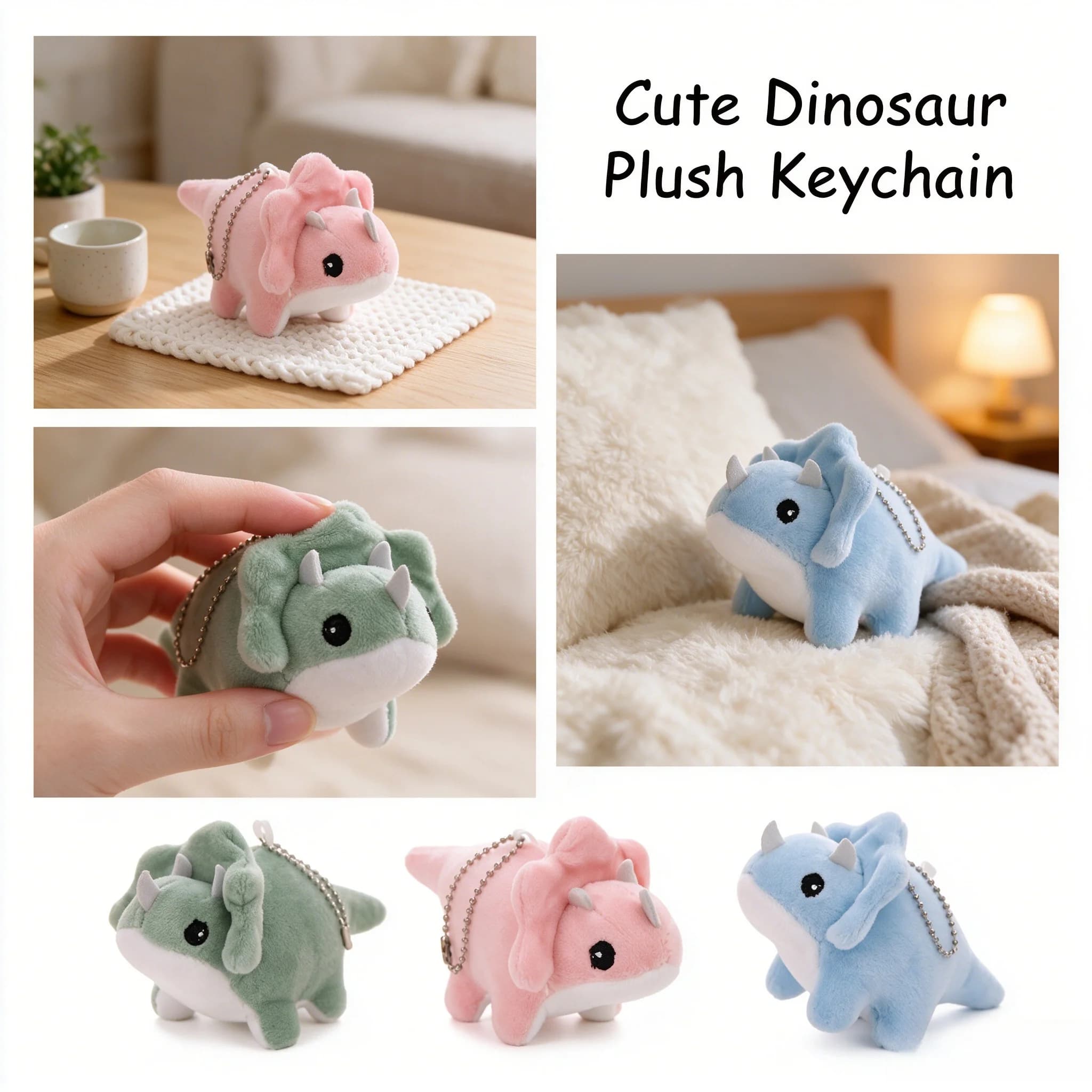 Cute Cartoon Triceratops Plush Keychain Mini Dinosaur Stuffed Doll Bag Pendant Soft Animal Ornament Girls Birthday Gift