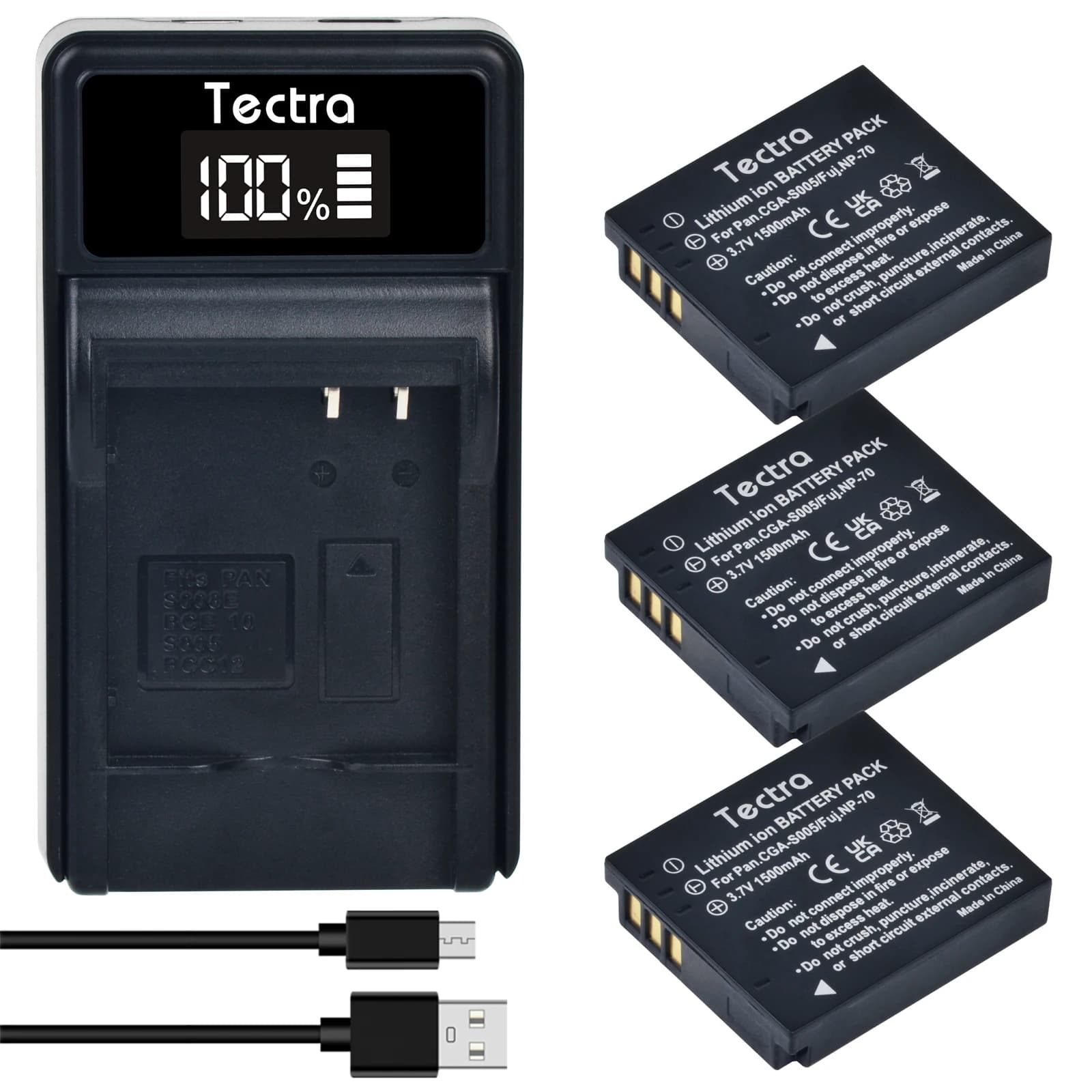 CGA-S005 S005E Batteria agli ioni di litio/Caricatore LED per Panasonic Lumix DMC-LX1,DMC-LX2,DMC-LX3,DMC-FX07,DMC-FX1,DMC-FX3,DMC-FX9,DMC-FX8
