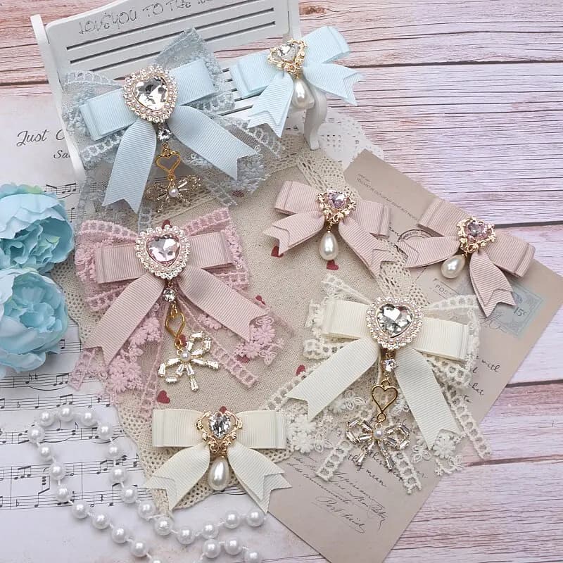 Fermaglio per capelli Lolita, fermaglio laterale giapponese dolce e chic, fermaglio ornamentale resistente, barretta in pizzo fatta a mano, accessorio per capelli con strass