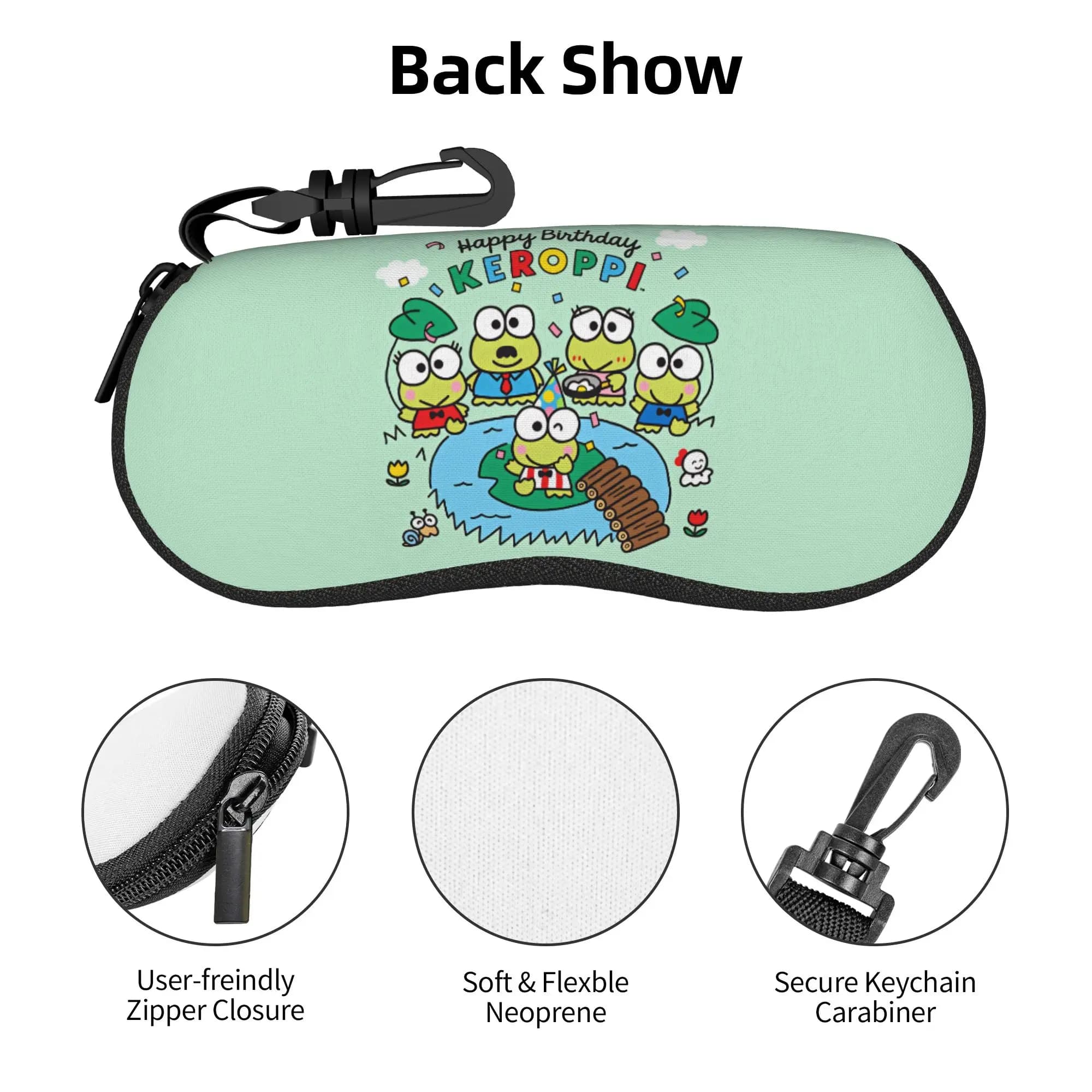 Cartoon Kero Kero Keroppi Anime Eyeglass Custodia per occhiali da uomo e da donna, custodia protettiva morbida per occhiali da sole