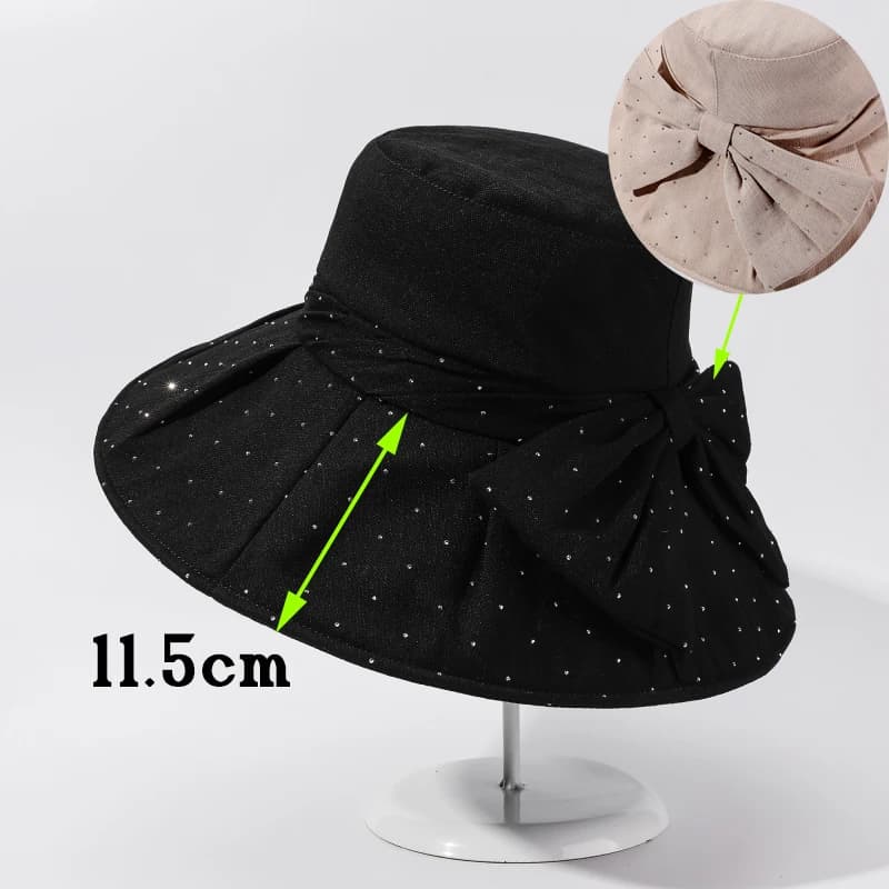 Sun Hat with Tesa Larga 11.5 cm from Woman, UV Protection, Slimming Effect Face, Bucket Hat with bow, Elegant Korean Style, Polyester, for Summer and Beach, Fishing Hat