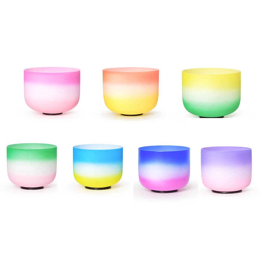 Hye-eun 8inch Crystal Singing Bowl 432hz/440hz CDEFGAB Note Rainbow Quartz Chakra Bowl for Yoga Meditation Sound Healing