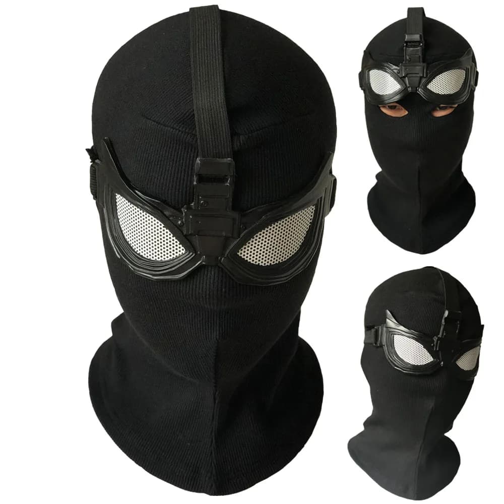 Supereroe Peter Parker Spider Mask Cosplay Stealth Suit Casco nero Halloween Masquerade Party Costume Puntelli