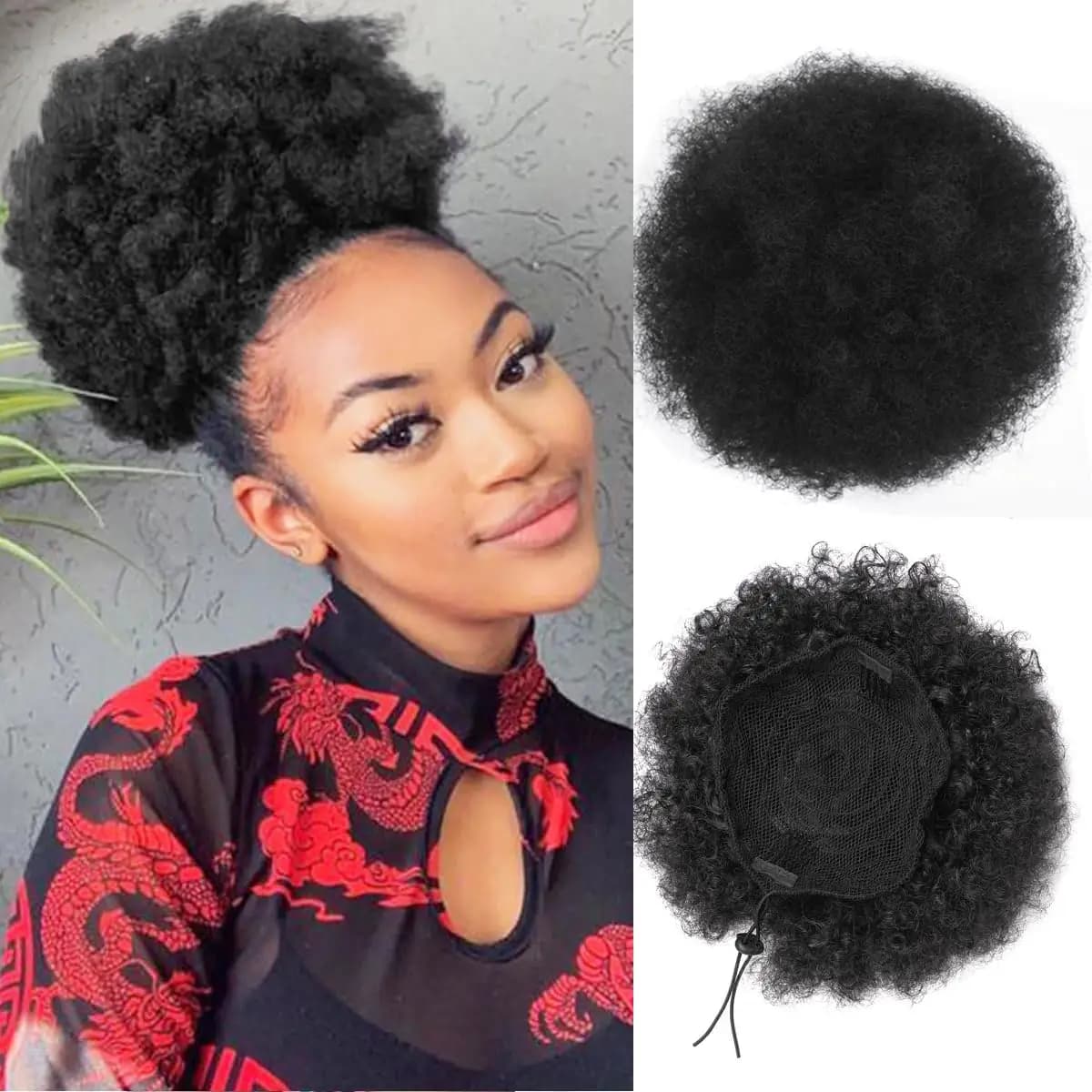Afro horsetail with coulisse for black women Coda of horse afro riccia short crepe Sintetic hair Coda of horse afro chignon
