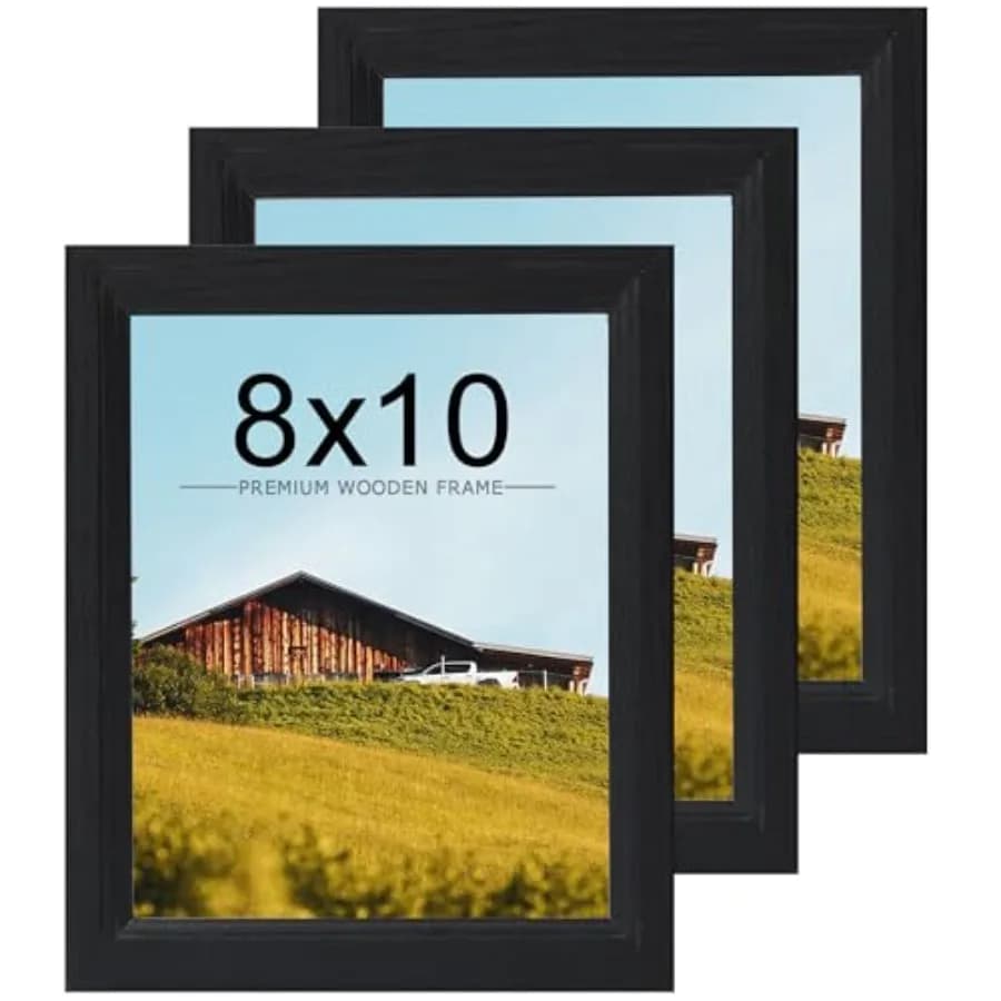 8x10 Picture Frame Set of 3, Wooden frames black, Vertical and Horizontal Wall Hanging for Wall or Tapletop Display, Studio Gal