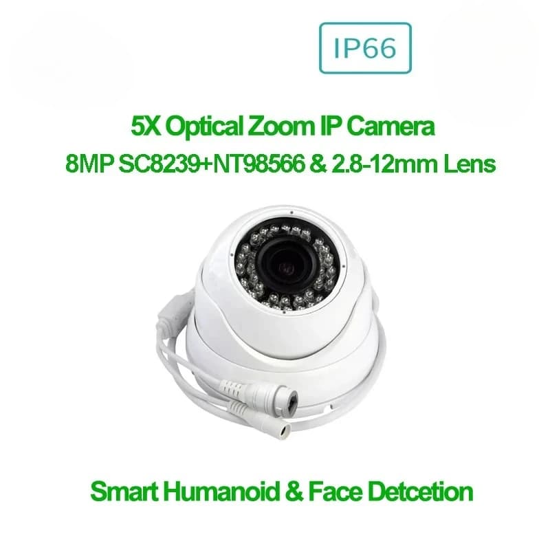 Webcam Icsee 8MP 4K with Zoom Optical 5X, Varifocal lens 2.8-12mm, Camera Dome by Esterno Onvif with Motion Detection for Surveillance