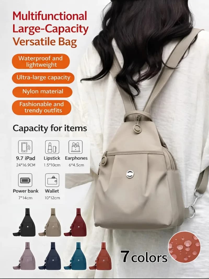 Mini zaino leggero da donna, borsa da petto in tessuto Oxford con funzione antifurto, zaino convertibile semplice ed elegante e versatile