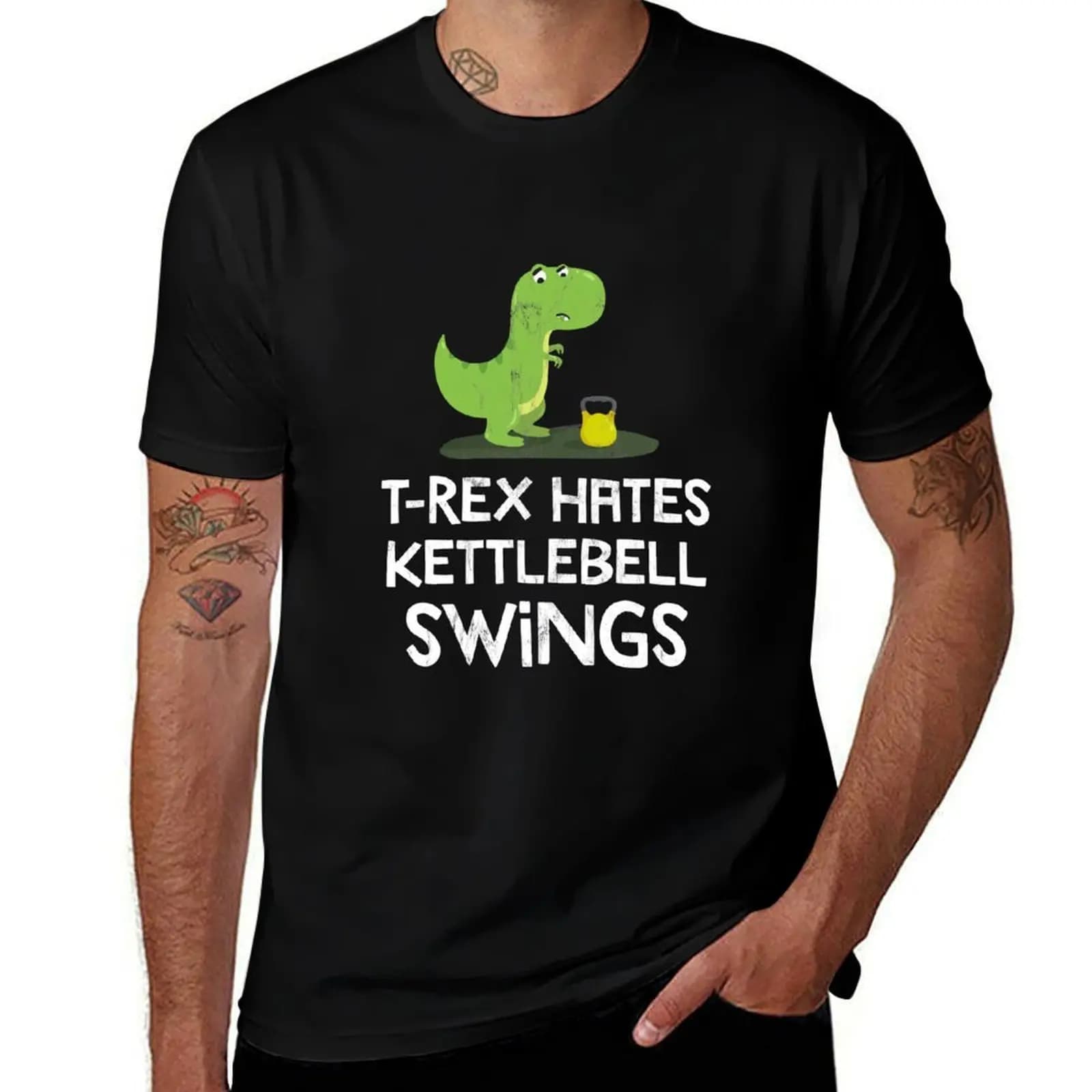 Rex Hates Kettlebell Swings Funny Gym Dinosaur Design T-Shirt Casual Lightweight Short Sleeve Top T-Shirt