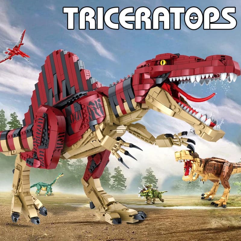 MOC Jurassic Series Spinosaurus Tyrannosaurus Rex Building Blocks Set Dinosaur Velociraptor Idea Toys For Children Birthday Gift