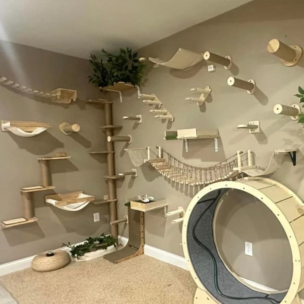 Mobili per gatti in legno montati a parete, grucce in sisal, amaca per gatti da interni e ripiani da arrampicata per graffiare e riposare i gatti