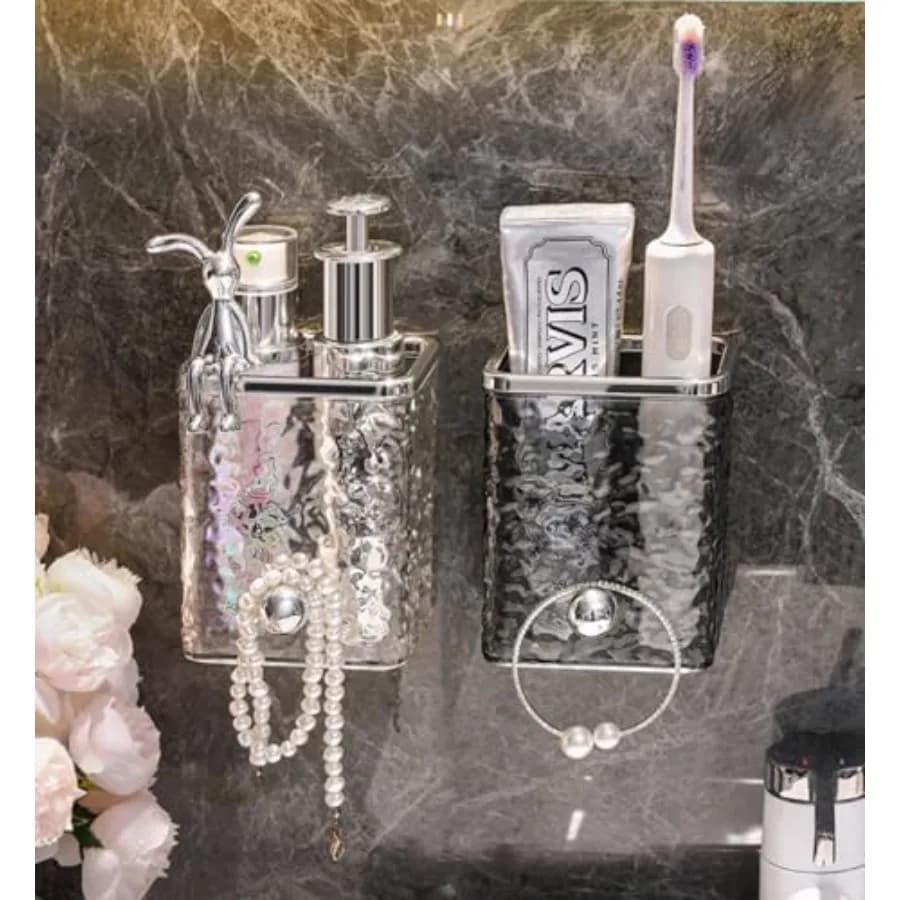 Luxury Wall Mounted Toothbrush Holder Adhesive Hanging Wall Organizer Cup Holder for Tooth Brush, Electric Toothbrush, Toothpas