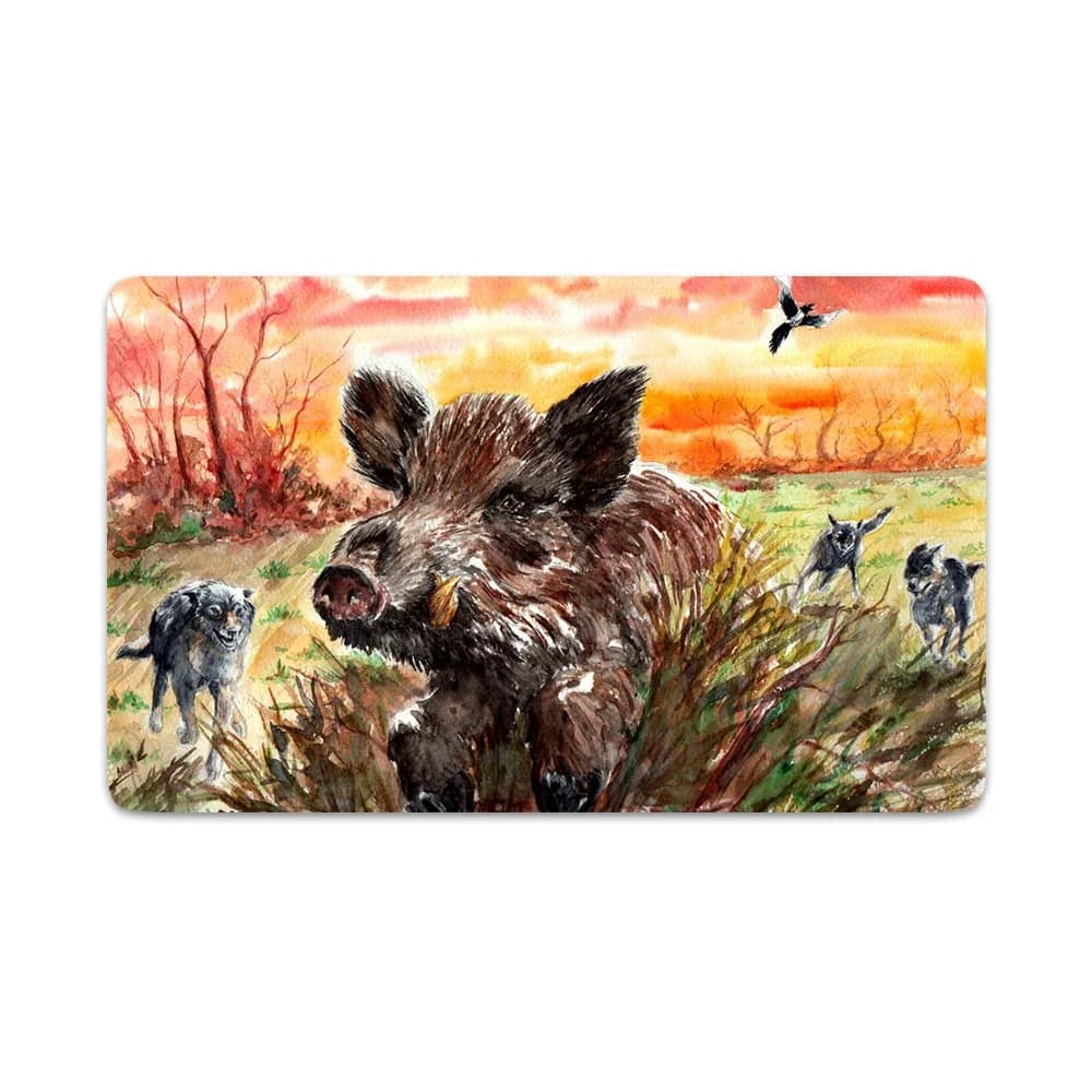 HX Animali Zerbini Caccia Cinghiale Pittura a olio Arte Tappeti stampati in 3D per soggiorno Flanella Tappeto per corridoio interno Tappetini da bagno