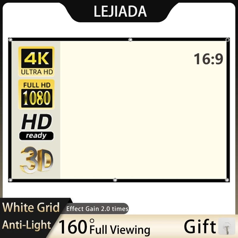 Schermo del proiettore LEJIADA griglia bianca Anti-luce 160 ° angolo di visione schermo dell'ufficio domestico 100 120 panno riflettente portatile da 130 pollici