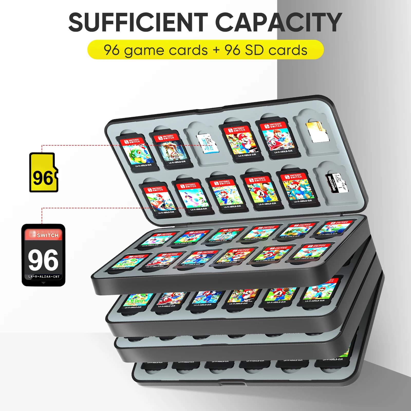 Custodia per carte da gioco di archiviazione 96 in 1 per Nintendo Switch Custodia protettiva per carte OLED per accessori per carte da gioco Switch/Switch Lite