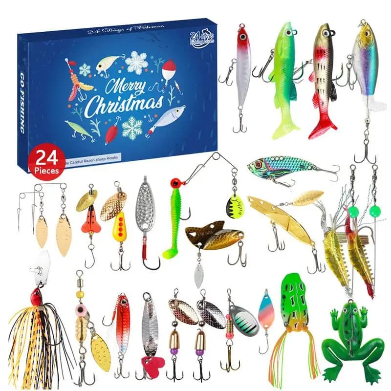 2024 Fishing Equipment Set Advent Calendar 24 Days Christmas Countdown Calendar Fishing bait box Christmas Gifts for Fishing Lovers