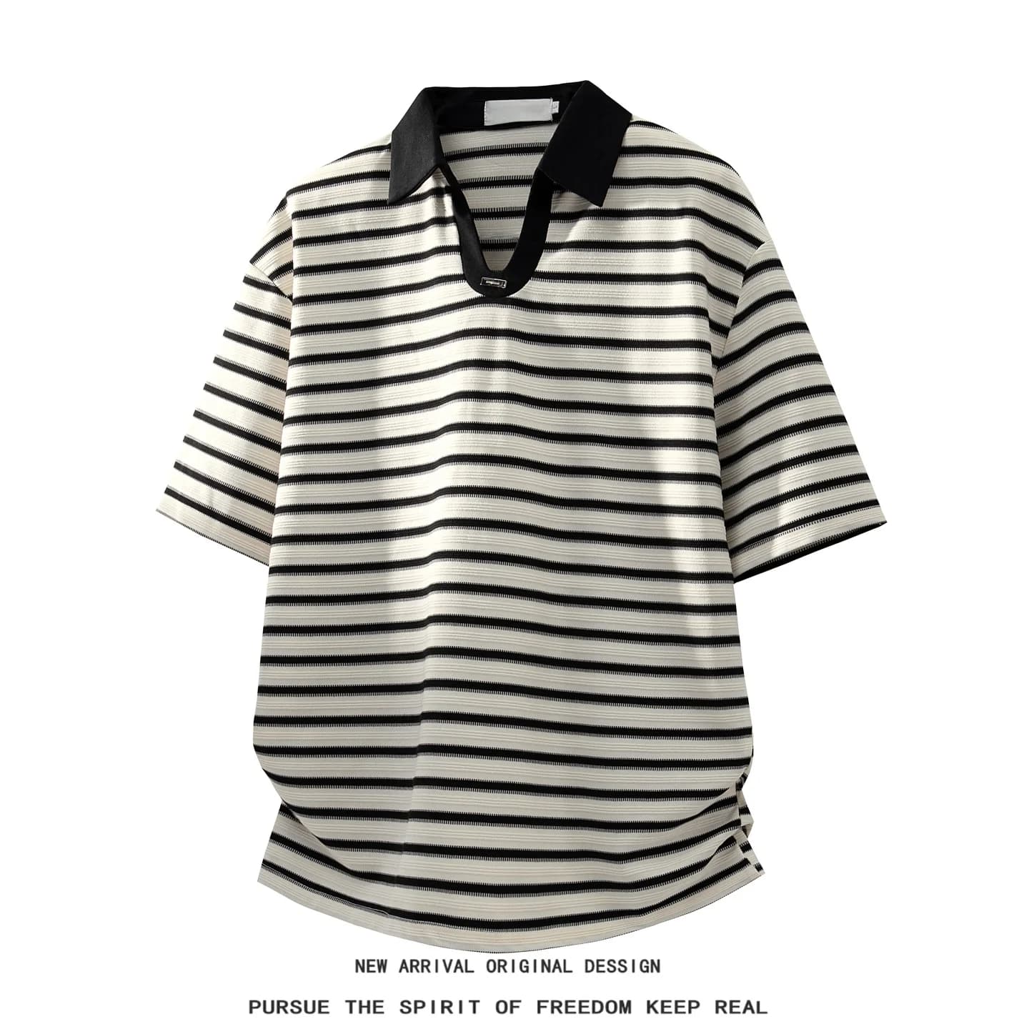 Japanese Style Color Block Stripe Short Sleeve T-Shirt Loose Fit Casual Slimming Knitted Top for Men And Women