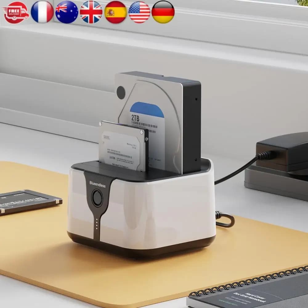 Docking station per disco rigido esterno USB 3.0 a SATA Dual Bay Supporto dock per disco rigido clone offline per HDD/SSD SATA da 2,5 o 3,5 pollici
