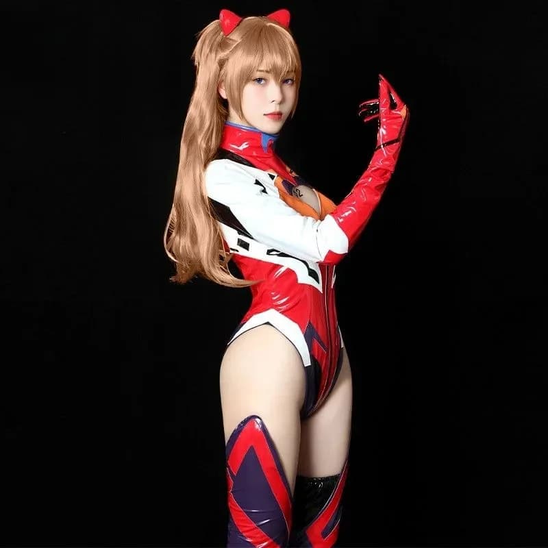 DY20Anime EVA Asuka Langley Soryu Costume Cosplay Tuta da combattimento sexy Tuta in pelle rossa Calzini Guanti Set Festa di carnevale Dres