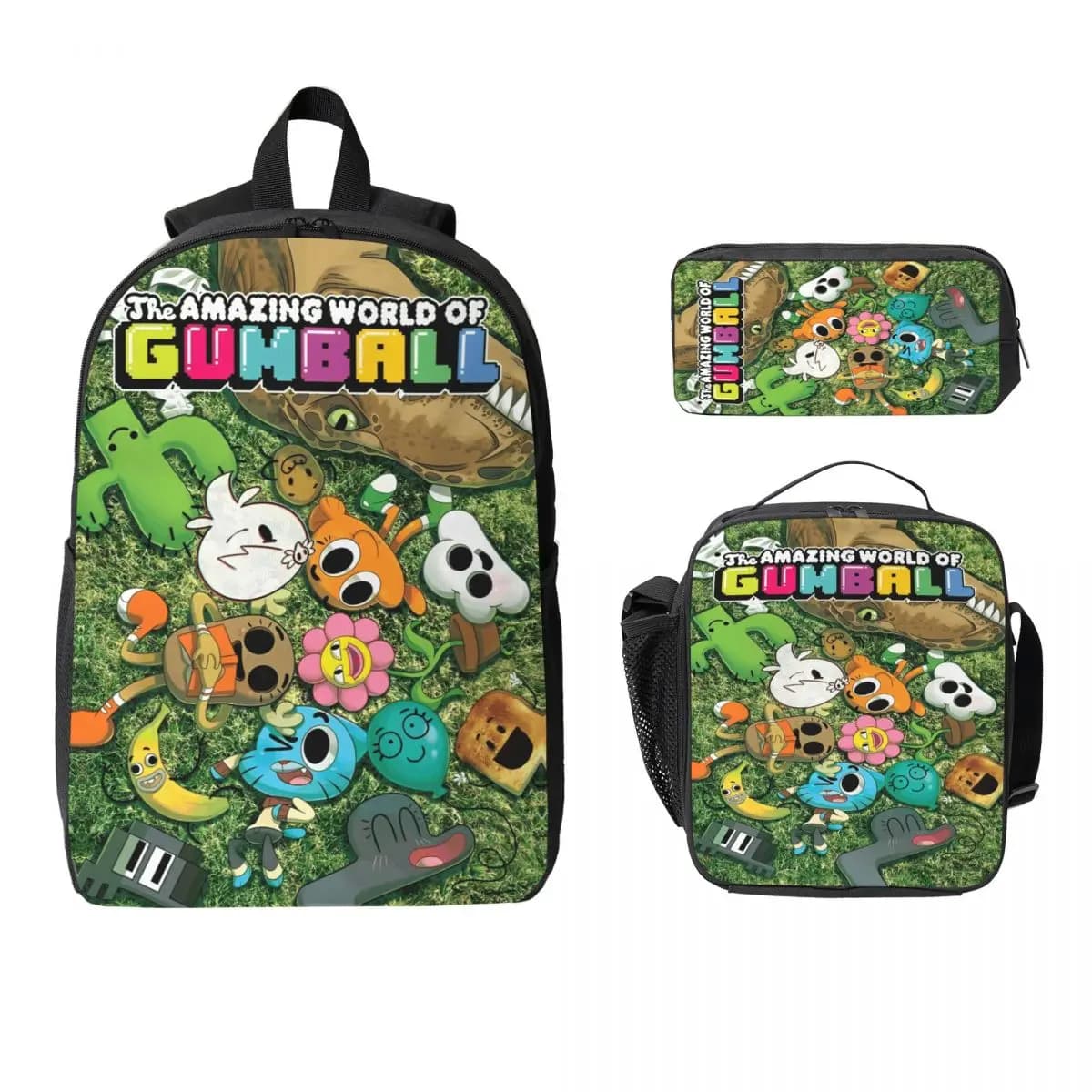 Set di zaini The Amazing World Of Gumball per ragazze e ragazzi, astucci per matite, set di zaini con portapranzo per studenti delle scuole