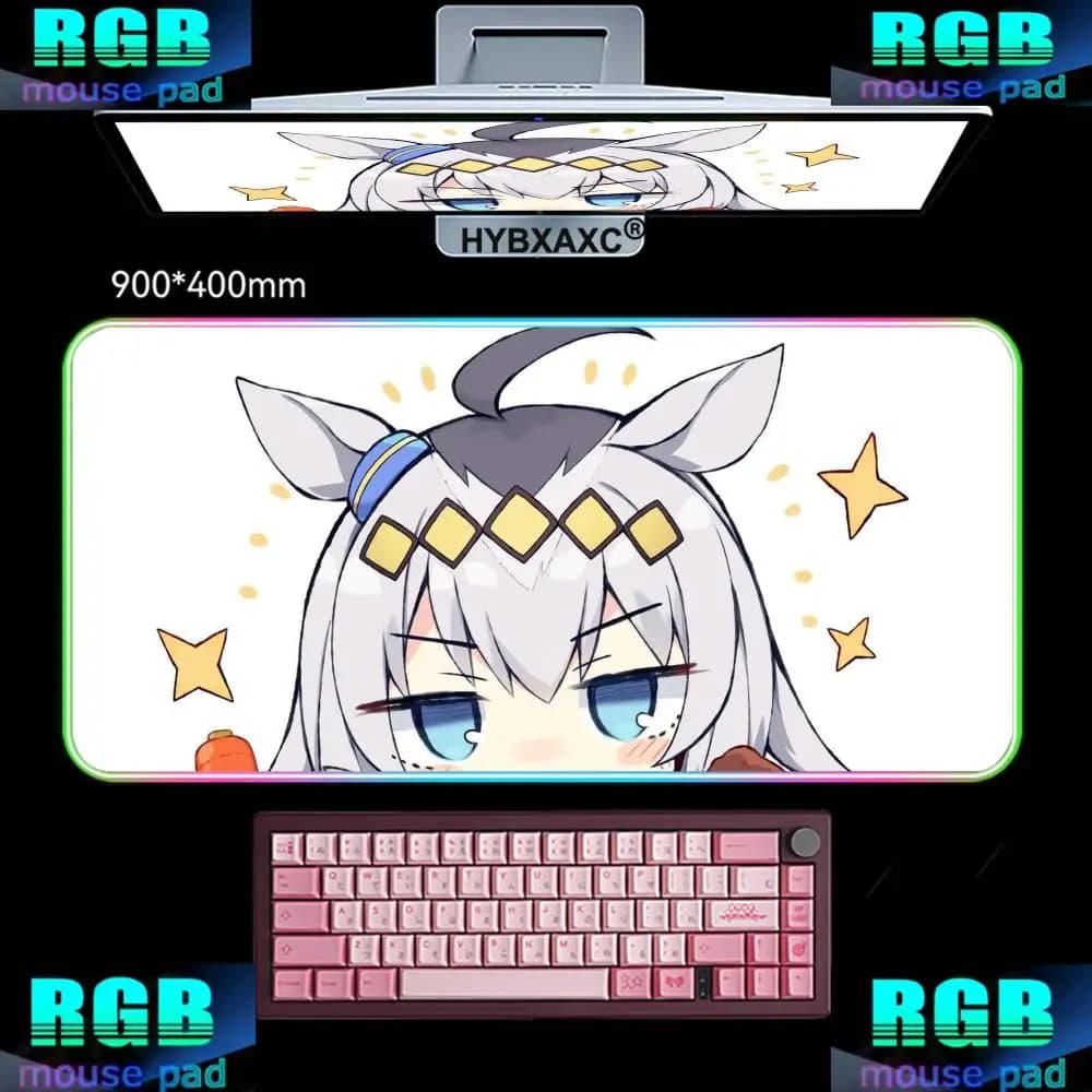 Kawaii Oguri Cap Umamusume Mouse Pad RGB Gaming Mouse Pad Desk Mat HD Gamer Large LED Light XXL 900X400mm Pretty Derby Mouse Pad