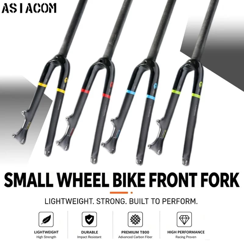 ASIACOM Full Carbon Small‑Wheel Front Fork, C‑Brake & Disc Brake Rigid Fork for Folding Bike 14/16/20 Inch Bicycle Parts