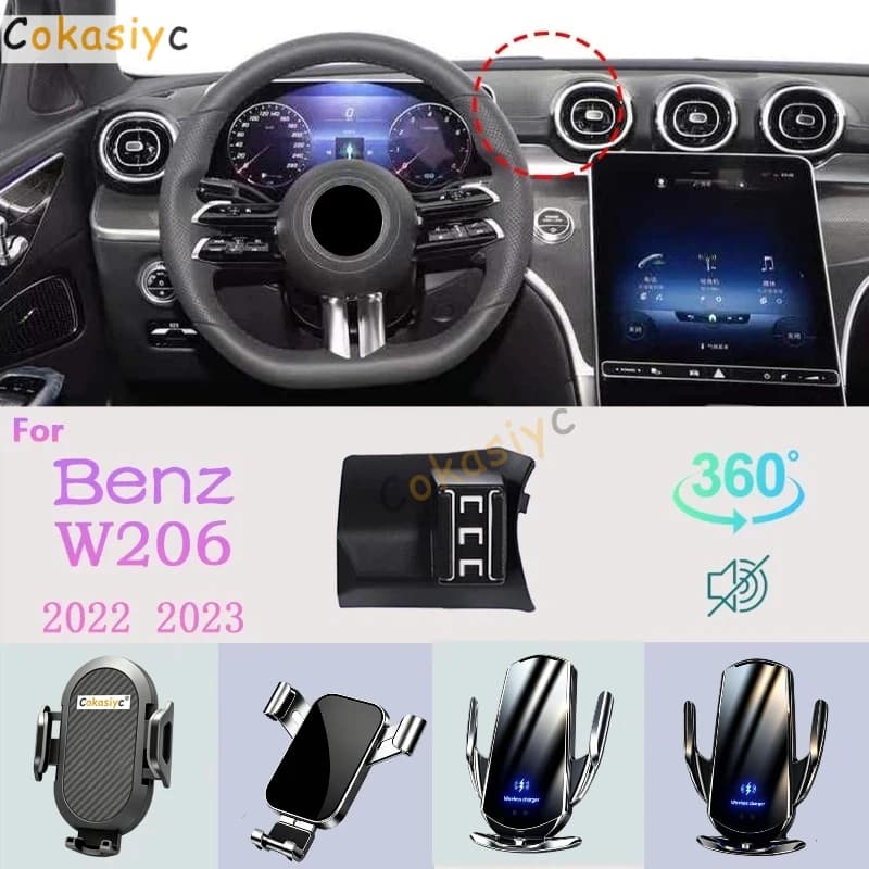 Supporto per telefono da auto per Mercedes Benz C200 260 300 W206 2022 2023, supporto per cellulare con ricarica wireless, accessori per auto
