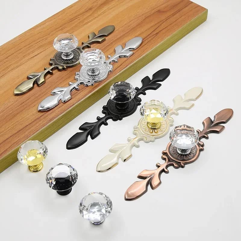 Maniglia per Mobili in Vetro Cristallo Trasparente a Forma di Diamante, Maniglia Nera per Ante di Armadi, Pomelli Moderni per Cassetti, Decorazione di Lusso