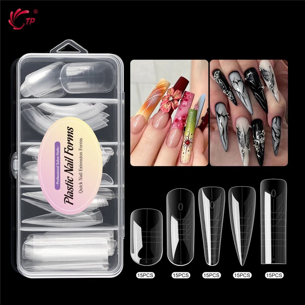 TP New 60 pcs/75 pcs Double Nail Forms Fast Construction Gel Print Full Cover Acrylic Nail False Tips Higher Extension Manicure Tools