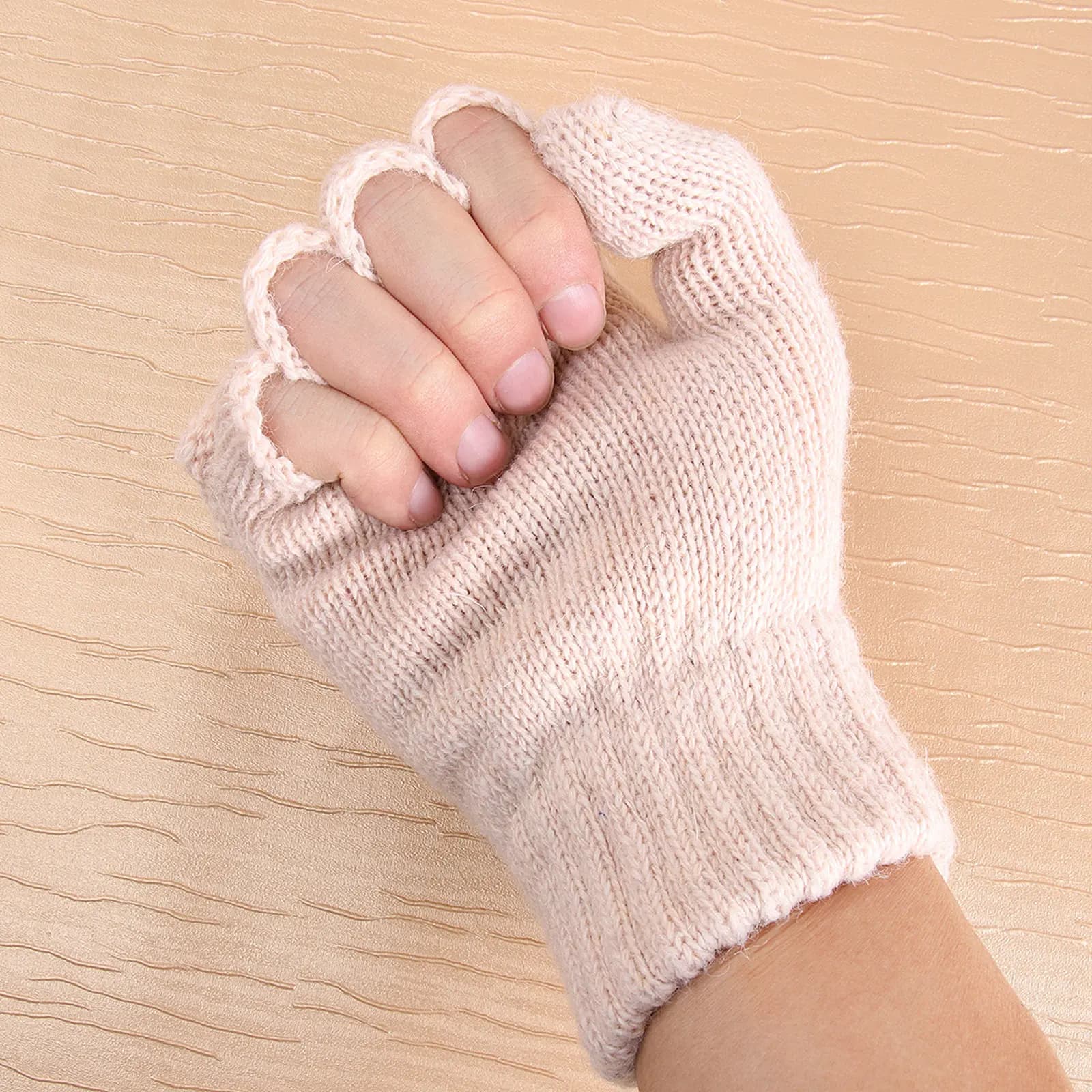 Guanti Senza Dita per Donna, Caldi per l'Inverno, Beige, Lavorati a Maglia, Leggeri e Comodi