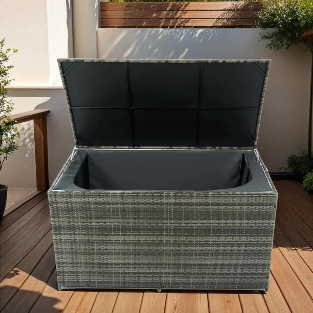 200 Gallon Boxes, Outdoor Storage Box, Rattan, Water Resistant, Garden Furniture, Pool Accessories, Grey