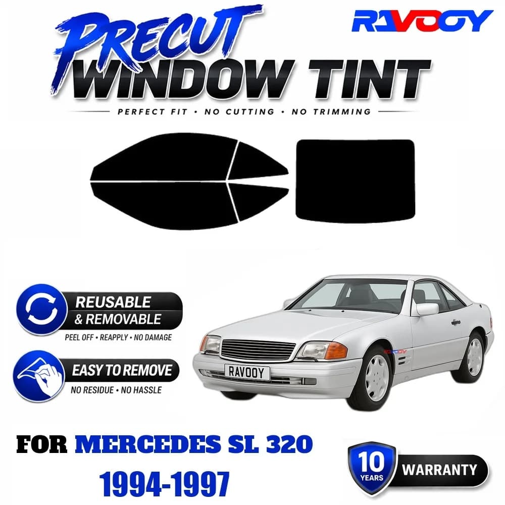 RAVOOY Precut Window Tint, Reusable Removable EPU Film, Custom Fit for Mercedes SL 320 1994-1997, UV Heat Protection