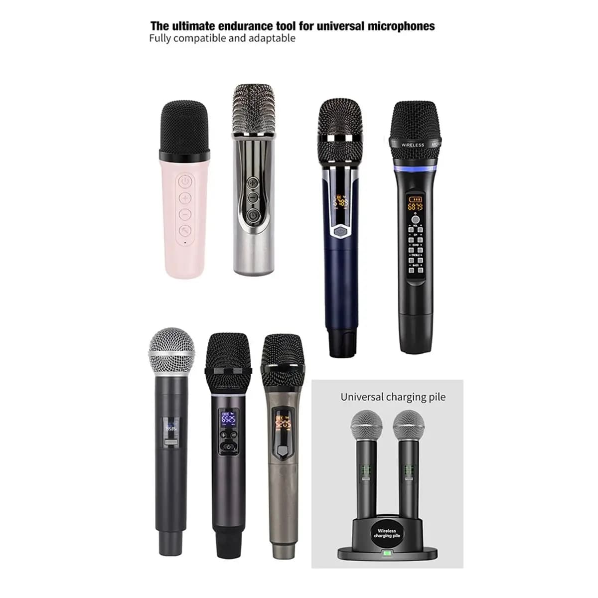 A46U Universal Dual Magnetic Wireless Microphone Charging Station Mic Charger Desktop Stand Smart Saving Plug&Play