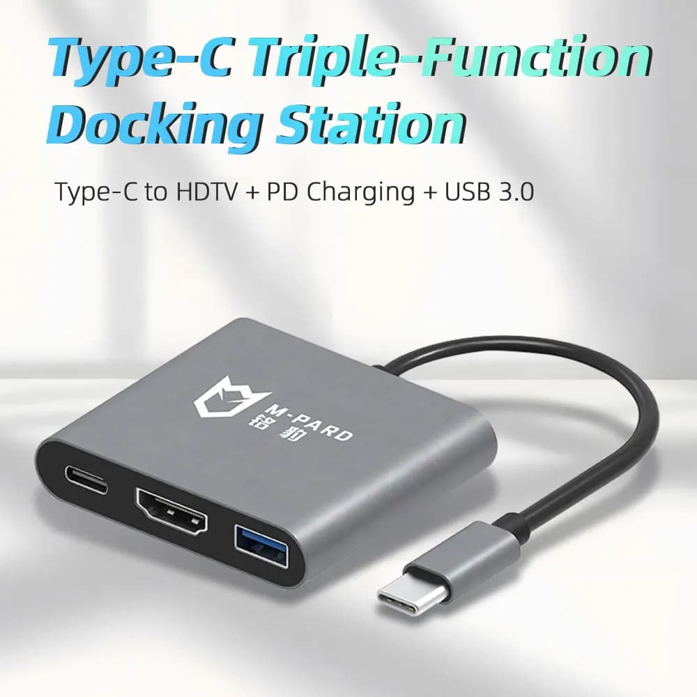 Hub USB C 3-in-1 Adapter with 4K HDTV VGA USB3.0 Ports, PD Charging 45W, Aluminum Dock for MacBook Windows Android Huawei Laptop