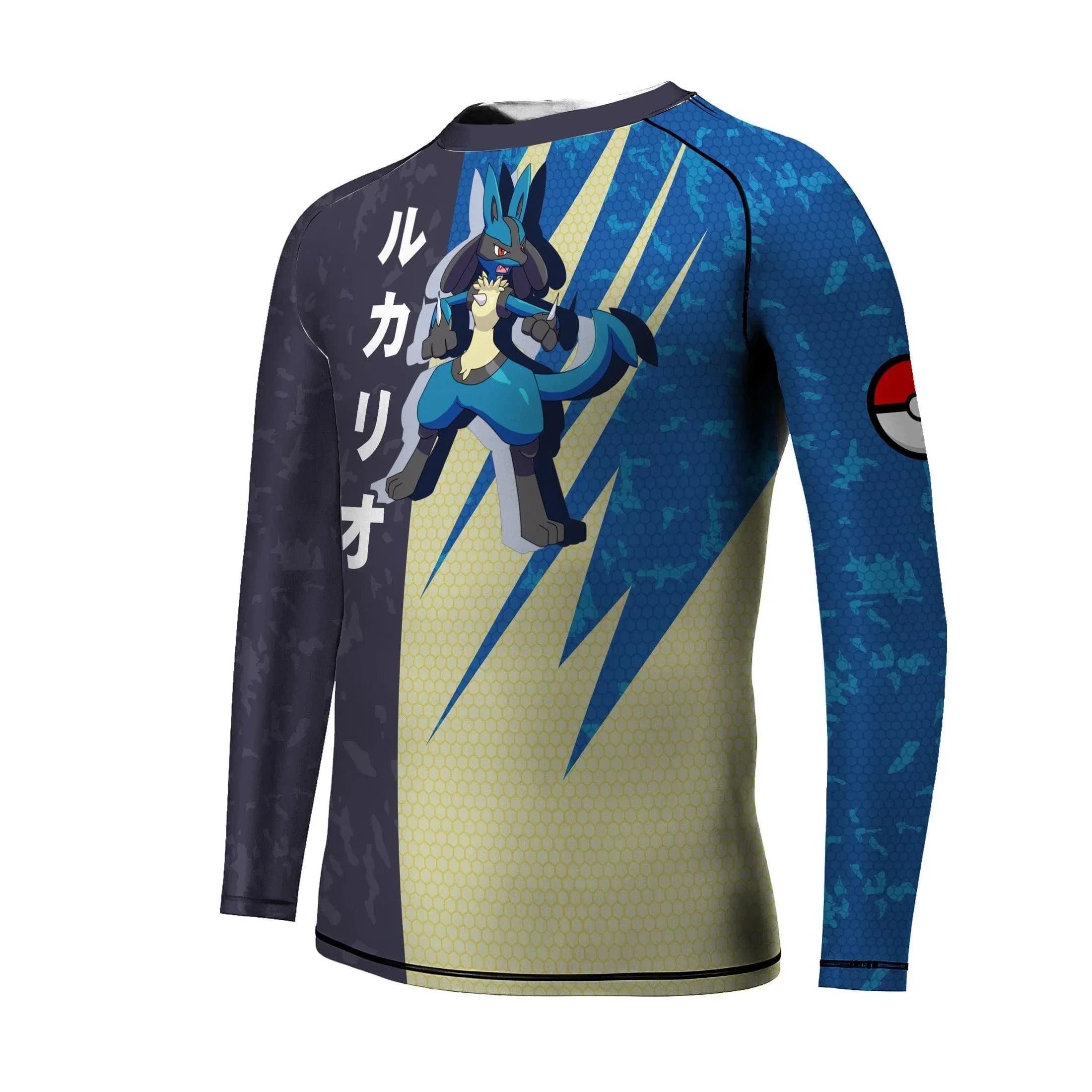 Maglia Rash Guard Lucario Smile 2026 in Maniche Lunghe Aderente per BJJ MMA, Costumes for Men's Bath, Surf, Beach, Floating, Top Sporty by Gym Y2k