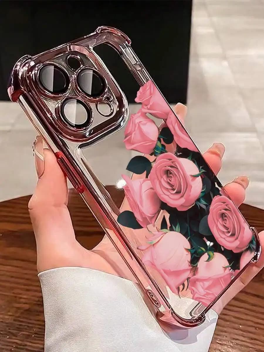 Transparent TPU Shockproof Rose Floral Phone Case For iPhone 15 Pro Max 14 Pro Max 13 Pro Max