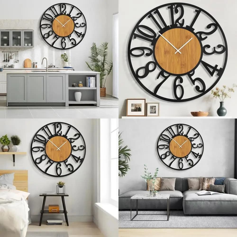 Watch Wall Extra Large 40 Inches, Silent With Metal Dial And Rustic Wood, Decorative, Battery, Modern Style Farmhouse