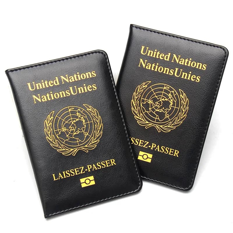 Copertina per passaporto Laissez-Passer delle Nazioni Unite, custodia protettiva in pelle PU, portafoglio da viaggio con logo UN