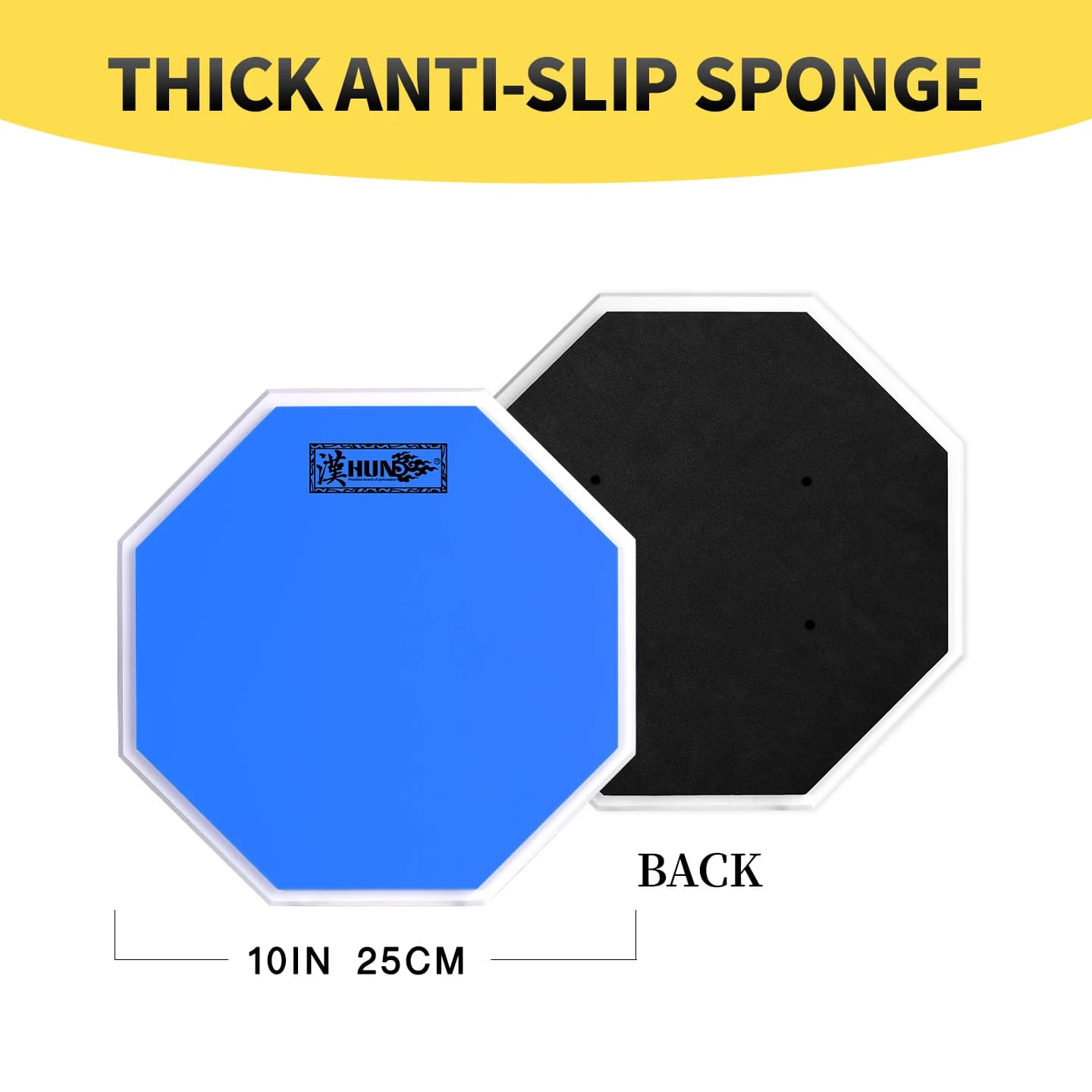 HUN 10 Inches Silicone Rubber Practice Pad Octagonal Drum Pad for Snare Drum Practice Professional Quiet Training